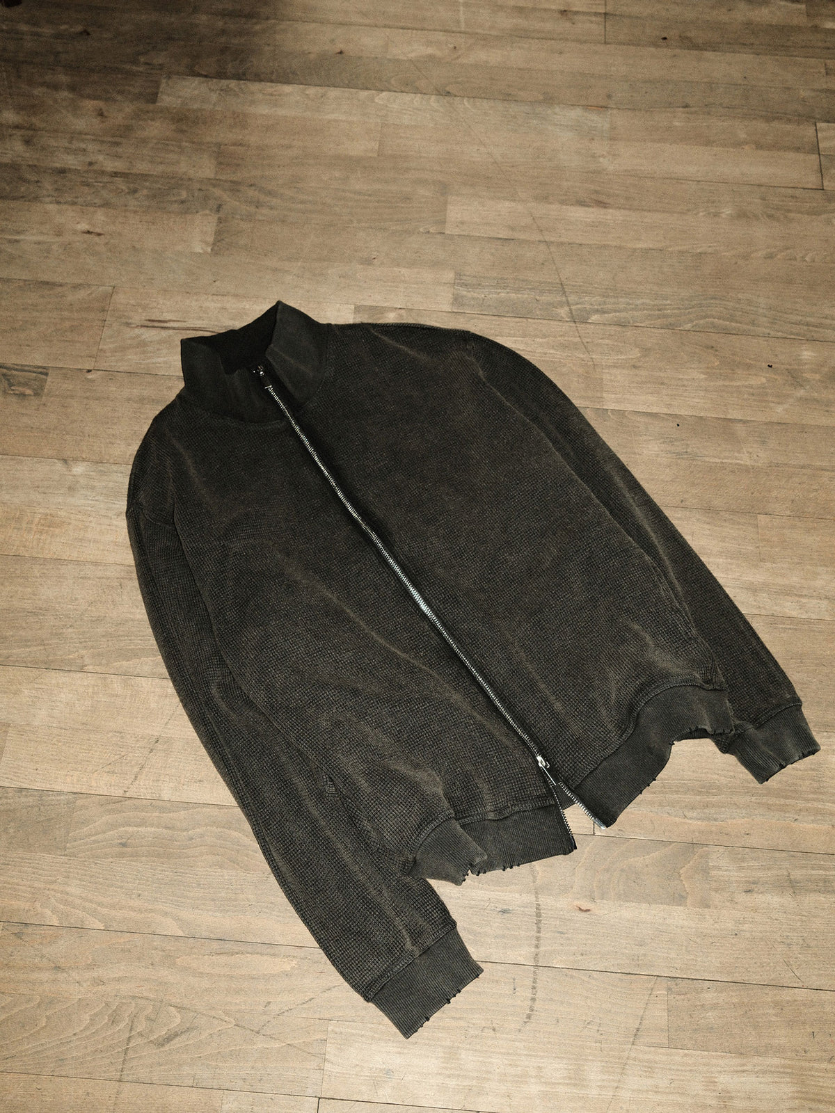 Waffle Track Top - Washed Grey