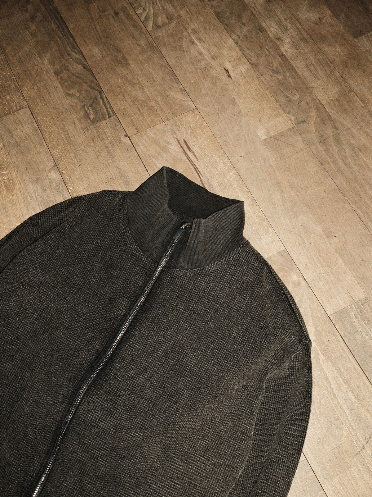 Waffle Track Top - Washed Grey